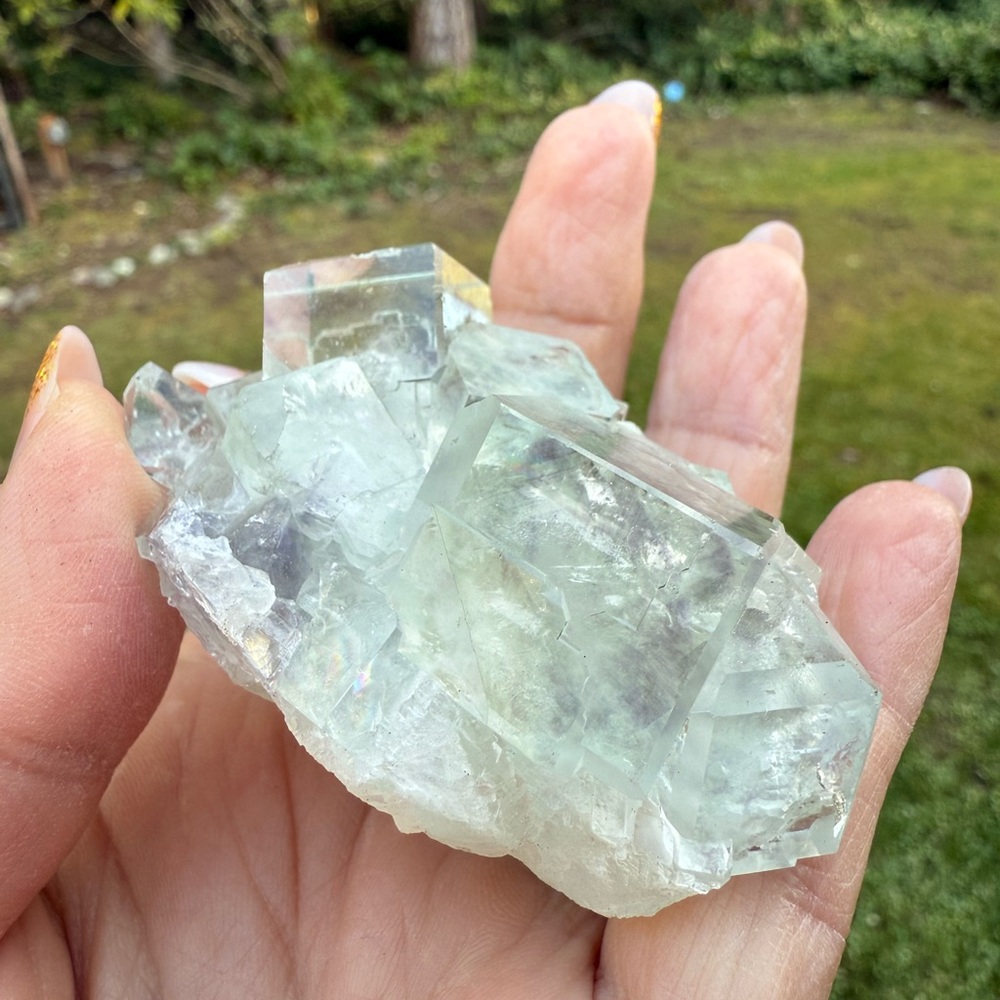 Light mint flourite and quartz crystal - SEE VIDEO!